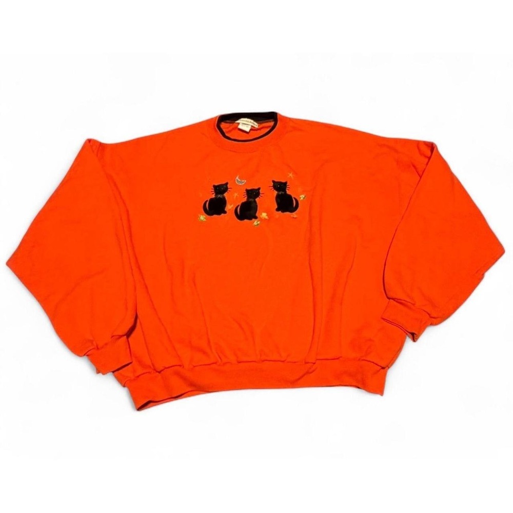 Vintage Pleasant Shade Halloween Sweatshirt 2X Black Cats Orange Made USA